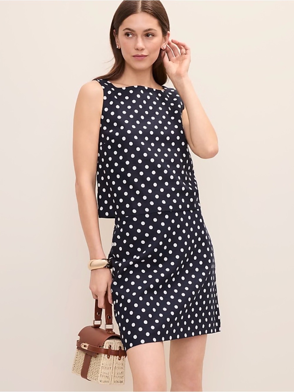 Ann Taylor Polka Dot Matching Set in Linen Navy Blue